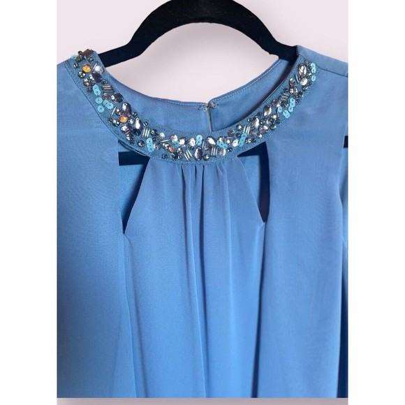 WOMENS - Blue sz‎ 4, S. L. Fashions, Shift, Chiffon Dress, SL Fashion, Beaded - Picture 2 of 8